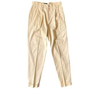 Vintage J.Crew Pleated High Waist Cotton Trousers in Pale Yellow Size 10/ 12